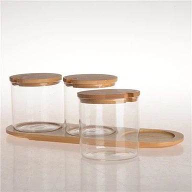 Toples Penyimpanan Kaca dengan Tutup Bambu