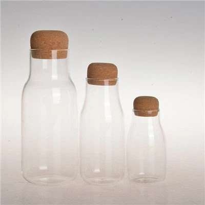 Botol kaca borosilikat tinggi bening dengan gabus