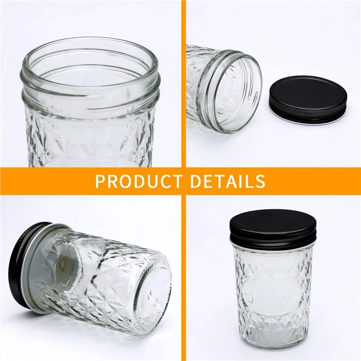 8 OZ Glass Jars With Lid, Small Mason Jars With Black Lid