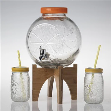 Dispenser Jeruk Mason Jar Dengan Dua Mason Jar