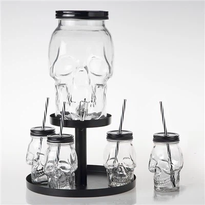 Dispenser Minuman Tengkorak Kaca Dengan Mason Jar